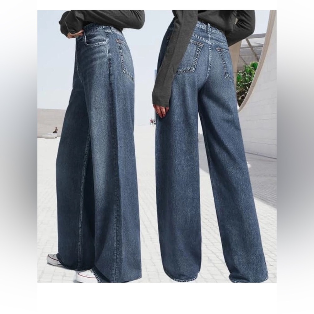 AnotherChill Women's Sweatpant Jeans Print Denim High Waisted Wide-Leg Baggy